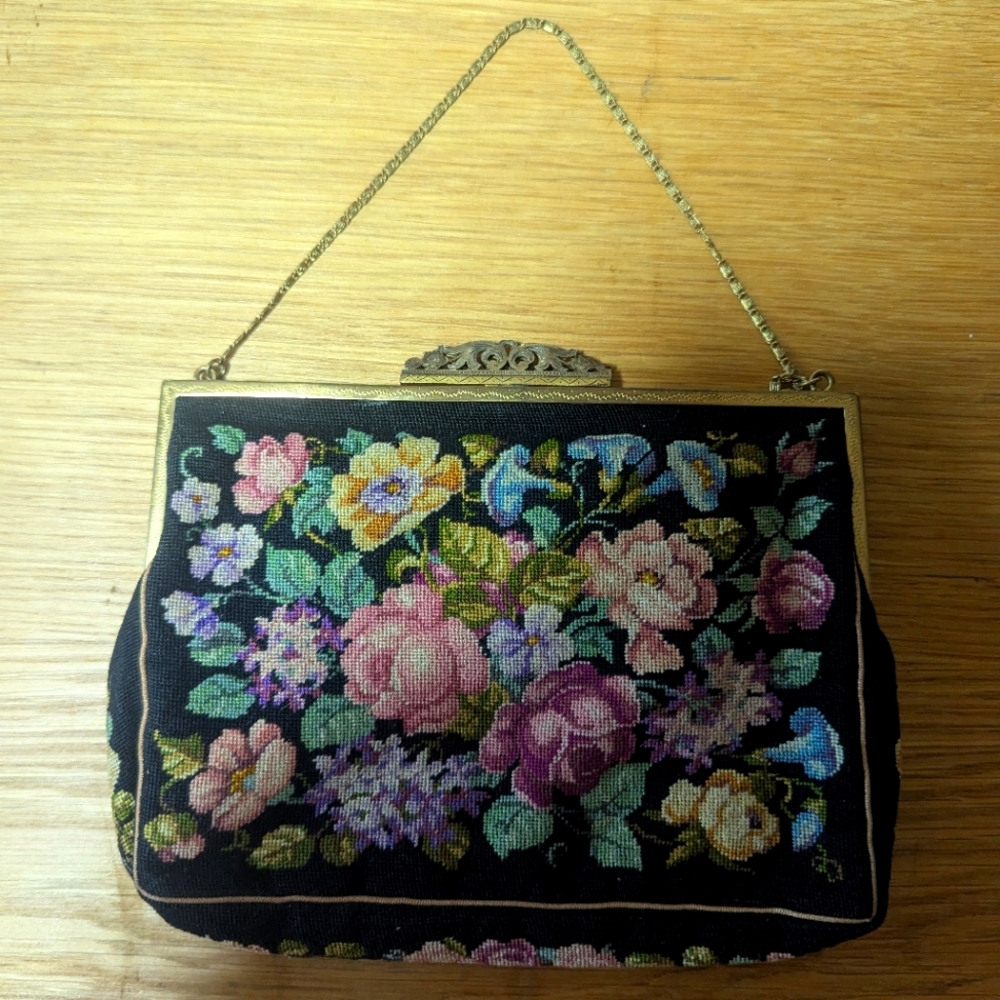 Embroidered Floral Antique Handbag By Hans Reichenbach, Vienna